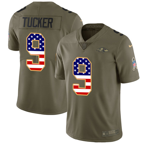 Nike Ravens #9 Justin Tucker Olive/USA Flag Men's Stitched NFL Limited Salute To Service Jersey